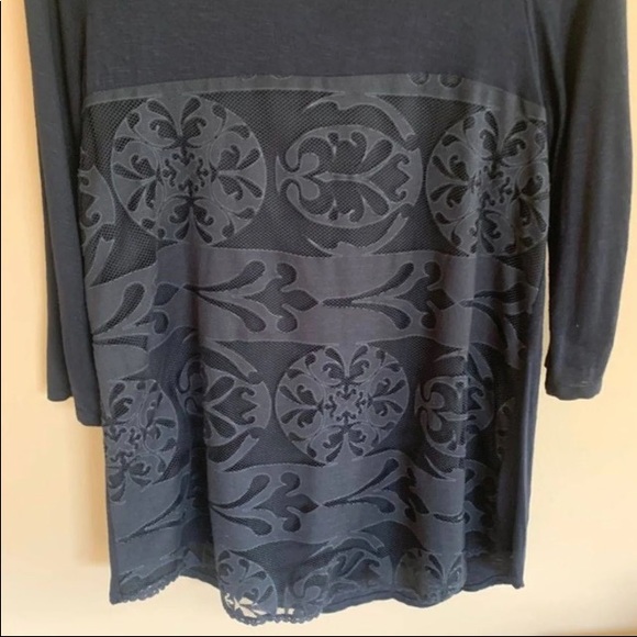 Meadow Rue Black Crochet Lace Peasant Tee T- Shirt Top - Picture 3 of 4